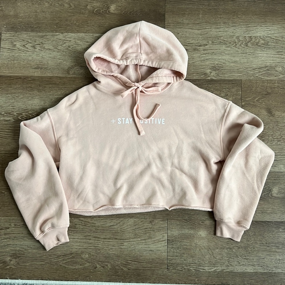 Stay Positive Cropped Peach Hoodie